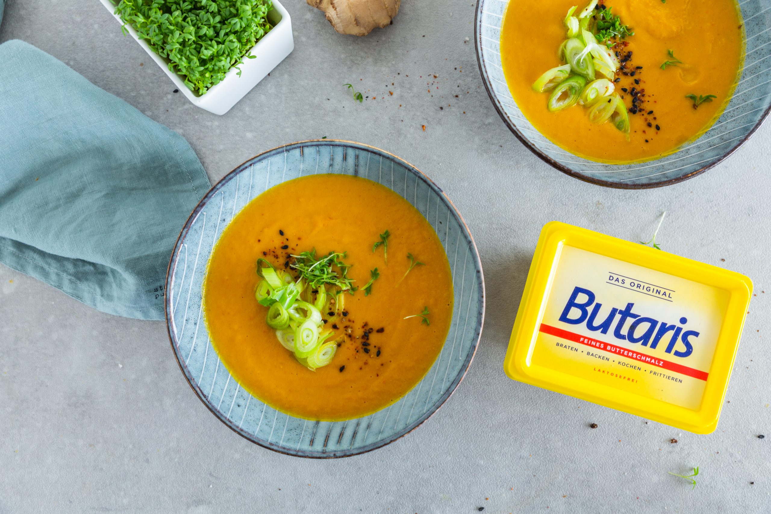 Butaris Butterschmalz Rezeptfoto Querformat Karotten Kokos Suppe