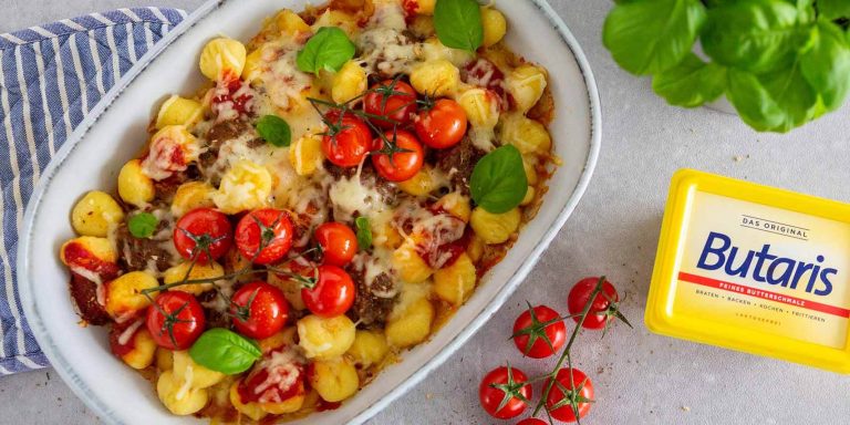 Gnocchi auf dem Ofen mit Hackfleischbällchen und Kirschtomaten von Butaris Butterschmalz